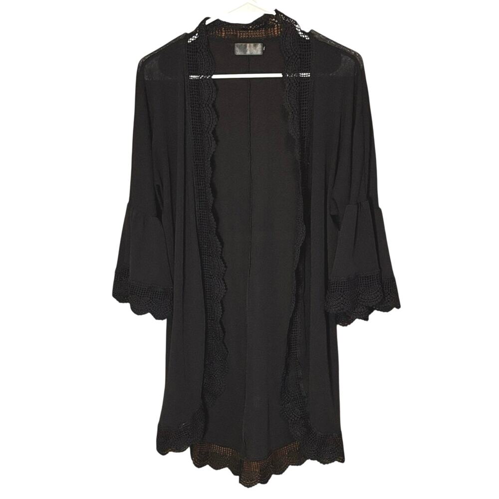 Spadehill Black Crochet Trim Swim Cover Up Bell Sleeve Beach Kimono XL